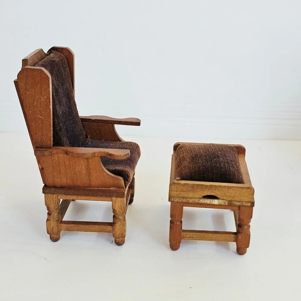 Vintage Shackman Dollhouse Furniture Piano Chair Ottoman Set Miniature Japan